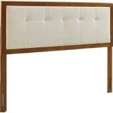 Draper Queen Headboard in Tufted Beige Fabric & Walnut Wood