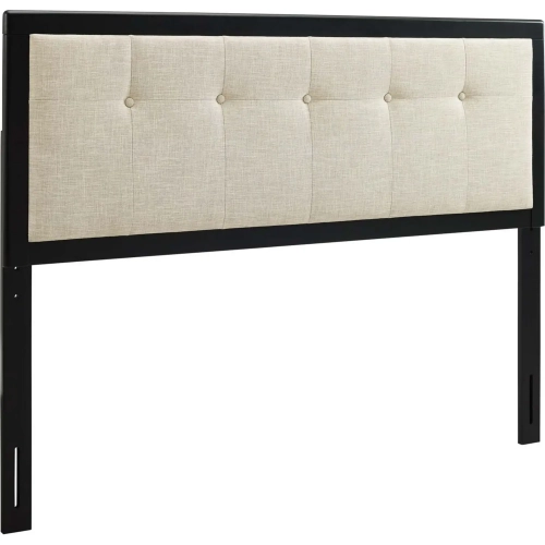 Draper King Headboard in Tufted Beige Fabric & Black Wood