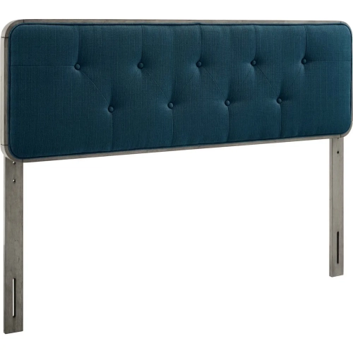 Collins Twin Headboard in Tufted Azure Fabric & Gray Wood