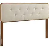 Collins Twin Headboard in Tufted Beige Fabric & Walnut Wood