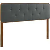 Collins Twin Headboard in Tufted Charcoal Fabric & Walnut Wood