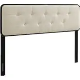 Collins Full Headboard in Tufted Beige Fabric & Black Wood