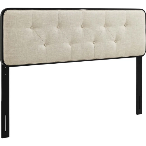 Collins Queen Headboard in Tufted Beige Fabric & Black Wood