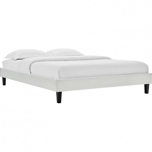 Reign King Platform Bed Frame in Light Gray Performance Velvet