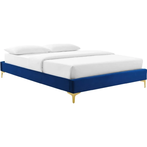 Sutton Queen Bed Frame in Navy Blue Performance Velvet & Gold