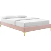 Sutton Queen Bed Frame in Pink Performance Velvet & Gold