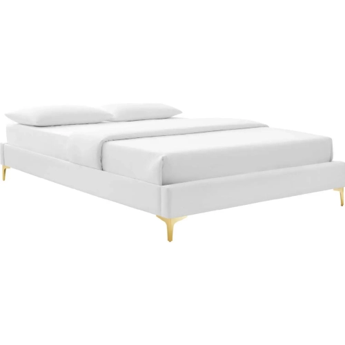 Sutton Queen Bed Frame in White Performance Velvet & Gold