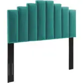 Noelle Full Queen Headboard in Vertical Tufted Teal Velvet