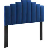 Noelle King CA King Headboard in Vertical Tufted Navy Blue Velvet