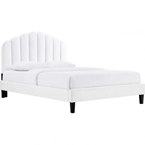 Daisy Queen Platform Bed in Channel Tufted White Performance Velvet