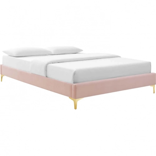 Sutton King Bed Frame in Pink Performance Velvet & Gold