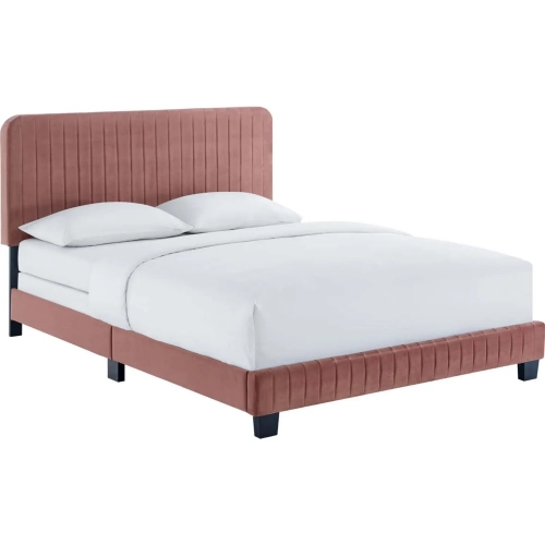 Celine King Bed in Channel Tufted Dusty Rose Performance Velvet