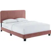 Celine King Bed in Channel Tufted Dusty Rose Performance Velvet