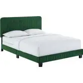 Celine King Bed in Channel Tufted Emerald Green Performance Velvet