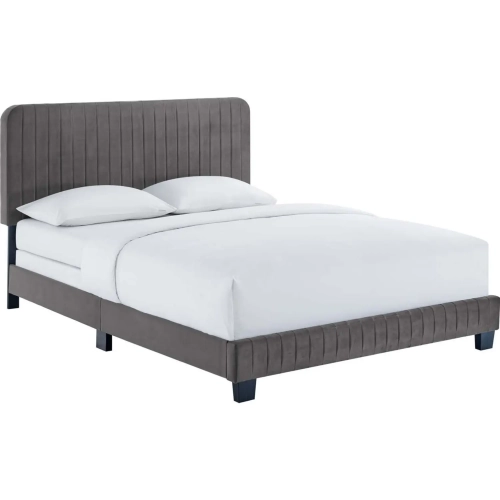 Celine King Bed in Channel Tufted Gray Performance Velvet