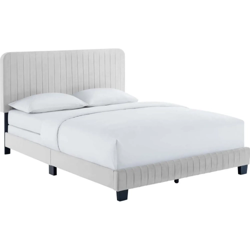 Celine King Bed in Channel Tufted Light Gray Performance Velvet