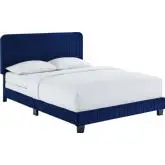 Celine King Bed in Channel Tufted Navy Performance Velvet