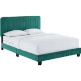 Celine King Bed in Channel Tufted Teal Performance Velvet