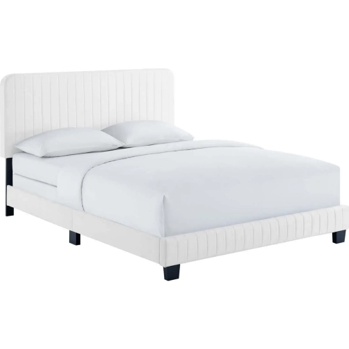 Celine Queen Bed in Channel Tufted White Performance Velvet