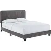 Celine Full Bed in Channel Tufted Gray Performance Velvet