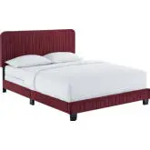 Celine Full Bed in Channel Tufted Maroon Performance Velvet