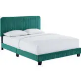 Celine King Platform Bed in Channel Tufted Teal Performance Velvet