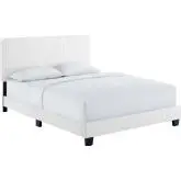 Celine King Platform Bed in Channel Tufted White Performance Velvet