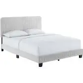 Celine Queen Platform Bed in Channel Tufted Light Gray Performance Velvet