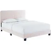 Celine Queen Platform Bed in Channel Tufted Pink Performance Velvet