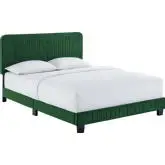 Celine Full Platform Bed in Channel Tufted Emerald Green Performance Velvet