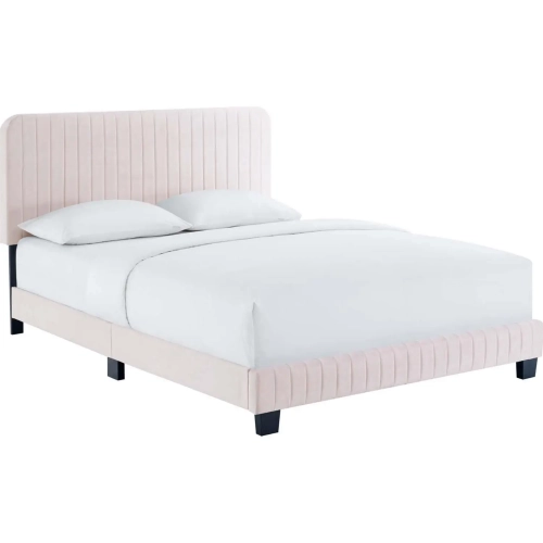 Celine Twin Platform Bed in Channel Tufted Pink Performance Velvet