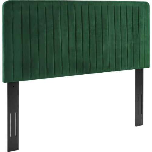 Milenna Full Queen Headboard in Channel Tufted Emerald Green Velvet