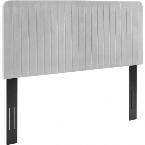 Milenna Full Queen Headboard in Channel Tufted Light Gray Velvet