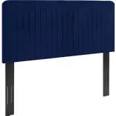 Milenna Full Queen Headboard in Channel Tufted Navy Blue Velvet