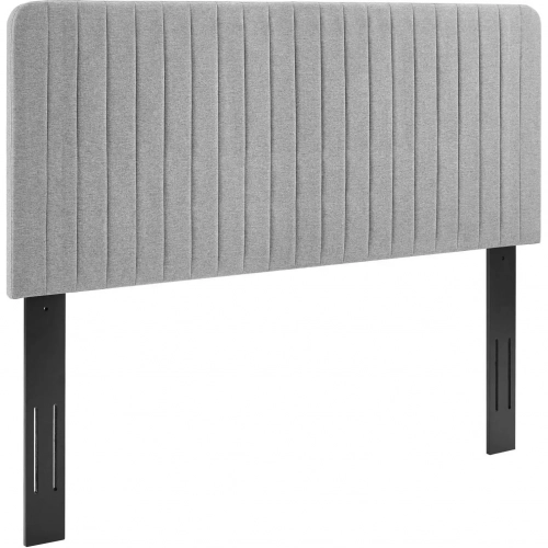 Milenna Full Queen Headboard in Channel Tufted Light Gray Fabric