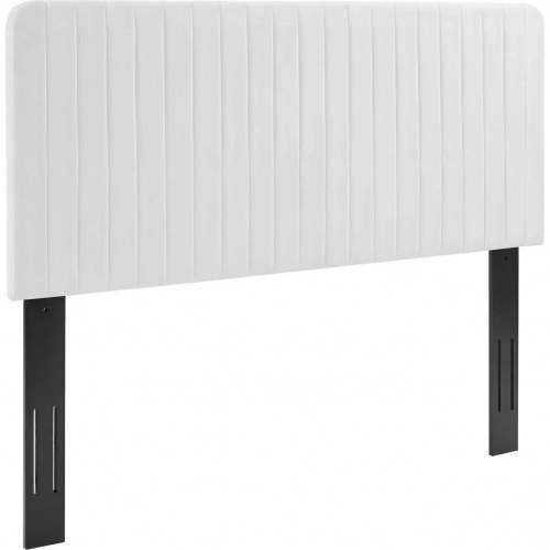 Milenna King CA King Headboard in Channel Tufted White Fabric