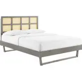 Sidney Queen Platform Bed in Cane & Gray Finish w/ Angular Legs