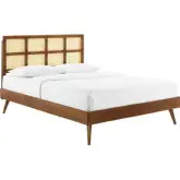 Sidney Queen Platform Bed in Cane & Walnut Finish w/ Splayed Legs