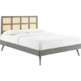 Sidney Full Platform Bed in Cane & Gray Finish w/ Splayed Legs