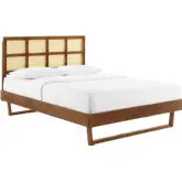 Sidney King Platform Bed in Cane & Walnut Finish w/ Angular Legs