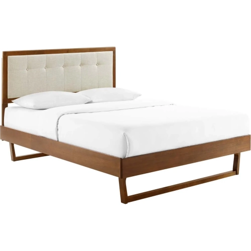 Willow Queen Platform Bed w/ Angular Frame in Walnut & Beige