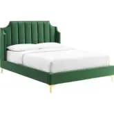 Daniella Queen Platform Bed in Vertical Tufted Emerald Green Velvet