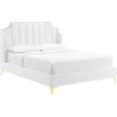 Daniella Queen Platform Bed in Vertical Tufted White Velvet