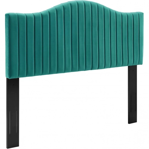 Brielle Full Queen Headboard in Channel Tufted Teal Blue Velvet