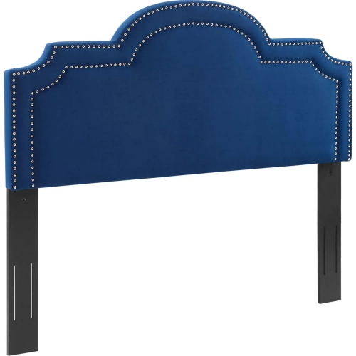 Belinda Full Queen Headboard in Navy Blue Velvet w/ Nailhead