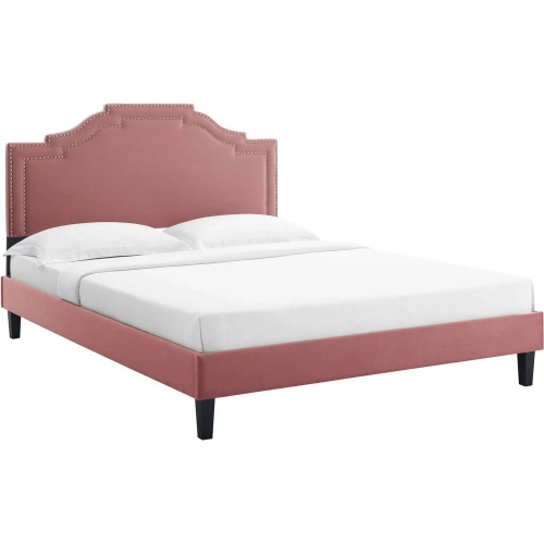 Adelaide Queen Platform Bed in Dusty Rose Performance Velvet