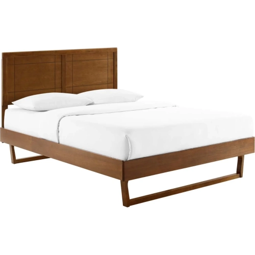 Marlee King Platform Bed w/ Angular Frame in Walnut Wood