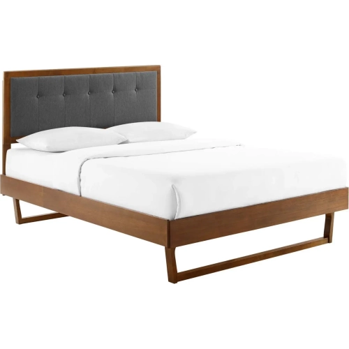 Willow Full Platform Bed w/ Angular Frame in Walnut & Gray