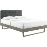 Bridgette King Platform Bed w/ Angular Frame in Gray & Tufted Charcoal Fabric