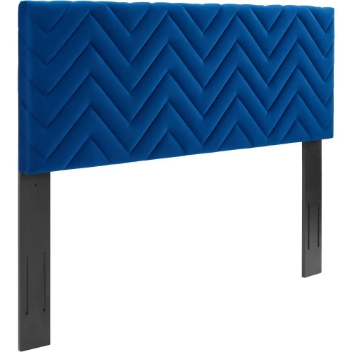 Mercy Chevron King CA King Headboard in Chevron Tufted Navy Blue Velvet